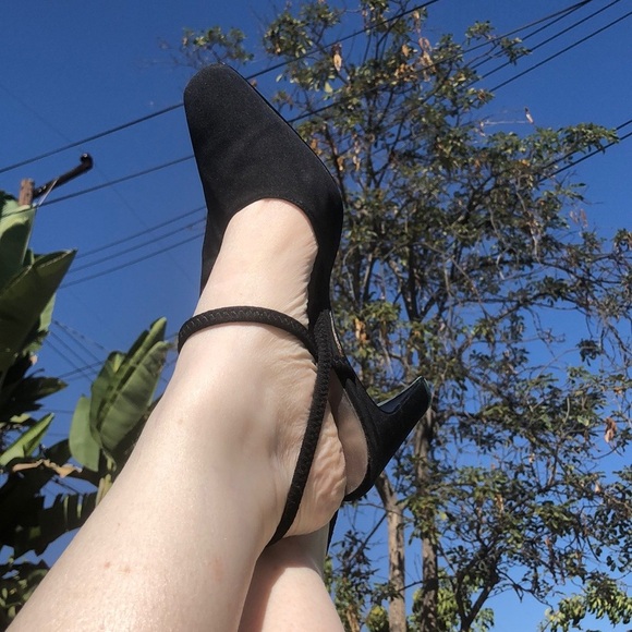 POINTED TOE SLING BACK HEELS BLACK HILLARD and HANSON GUC Sz 7 1/2 - Picture 4 of 12